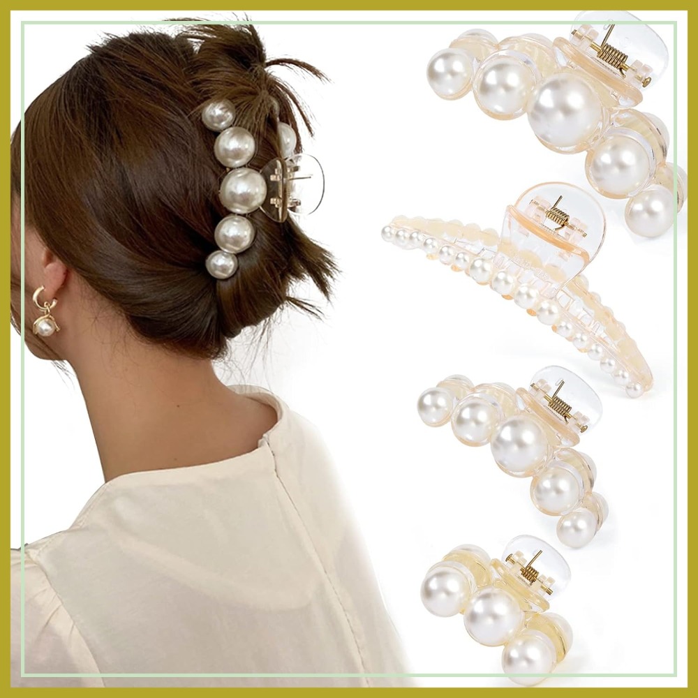 Hair Clip Claw Large - 4 Pack Large Pearl Hair Claw
