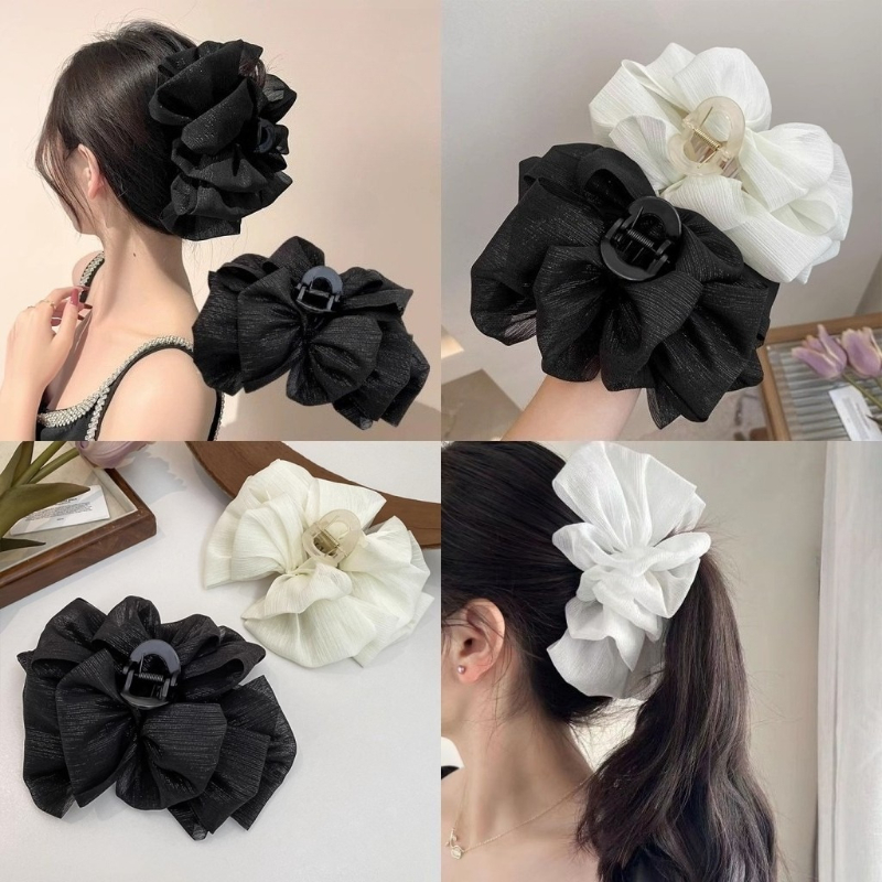 Hair Clip Claw Large - Large Black White Mesh Hair Clip