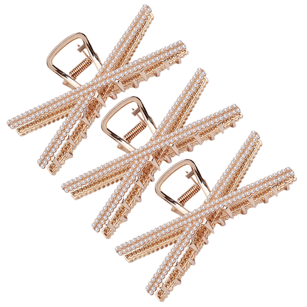 Hair Care Daily Routine - 3Pcs Pearl Hair Claws Jaw Clips