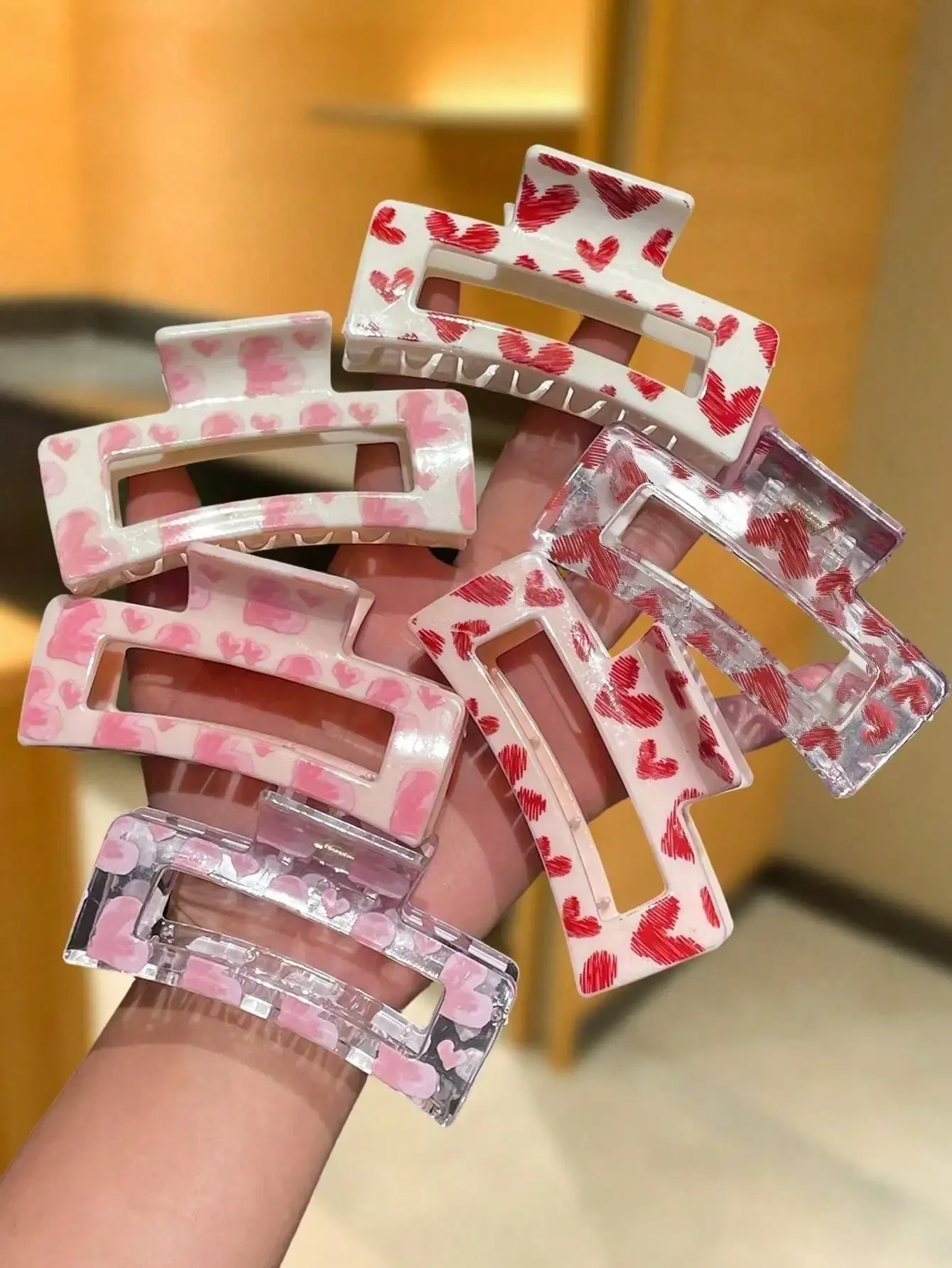 6Pcs Y2K Pink Heart Hair Claw  – Hair Clip Claw Large recenzja i cena
