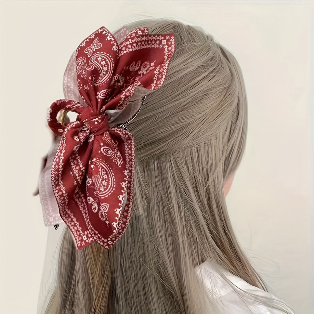 Retro Multicolor Paisley Bow L – Hair Clip Claw Large recenzja i cena