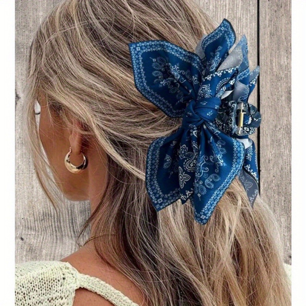Retro Multicolor Paisley Bow L – Hair Clip Claw Large recenzja i cena