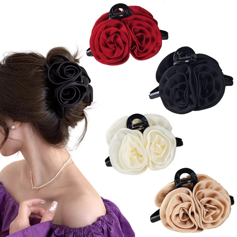 French Big Double Rose Flower  – Hair Clip Claw Large recenzja i cena