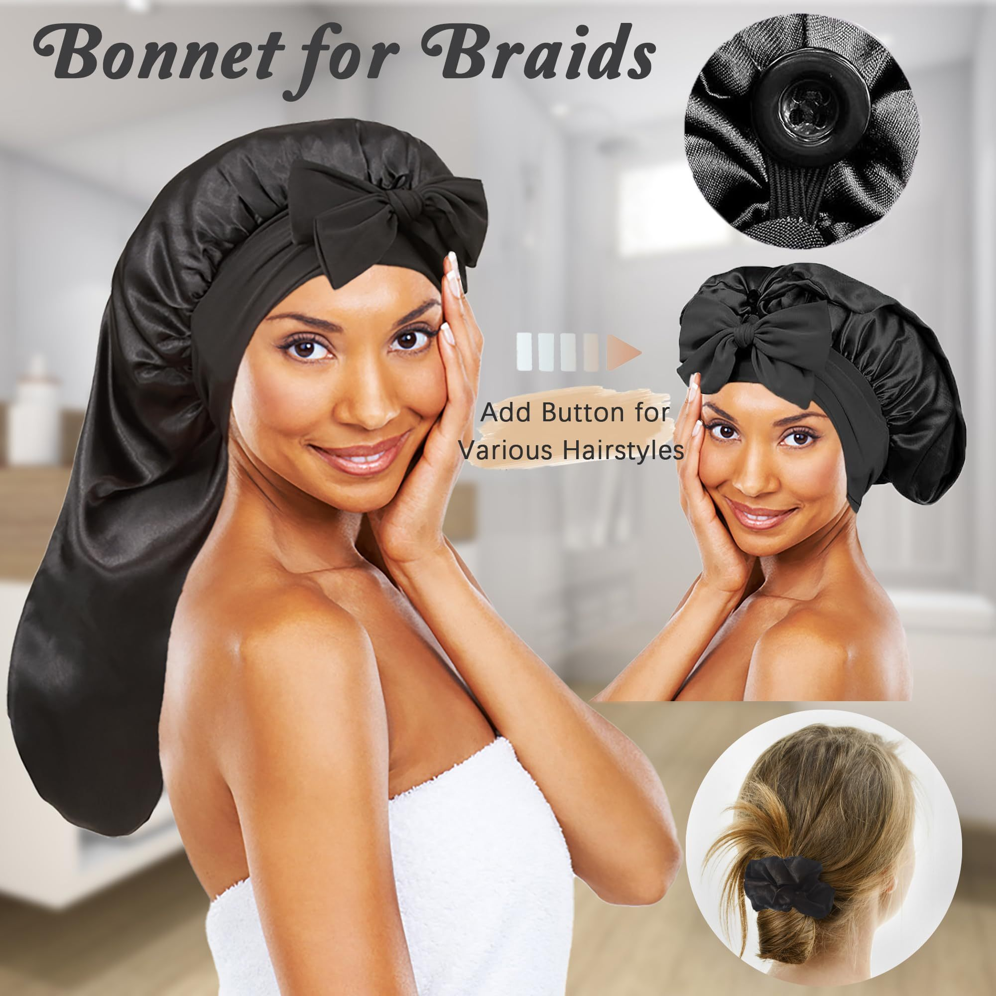 2pcs Extra-Large Satin Bonnets – Hair Care Long Hair recenzja i cena