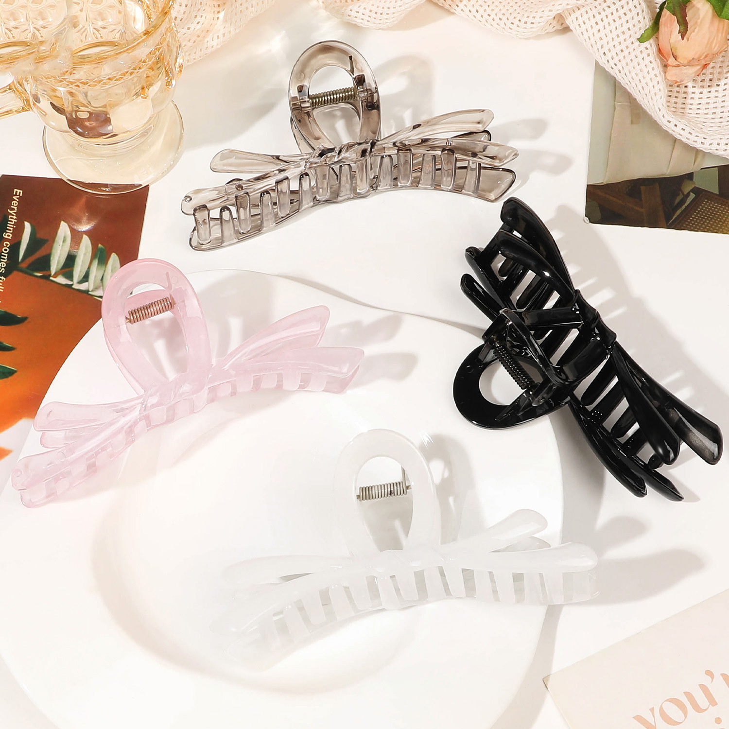 2/4PCS Large Bow Ribbon Hair C – Hair Clip Claw Large recenzja i cena